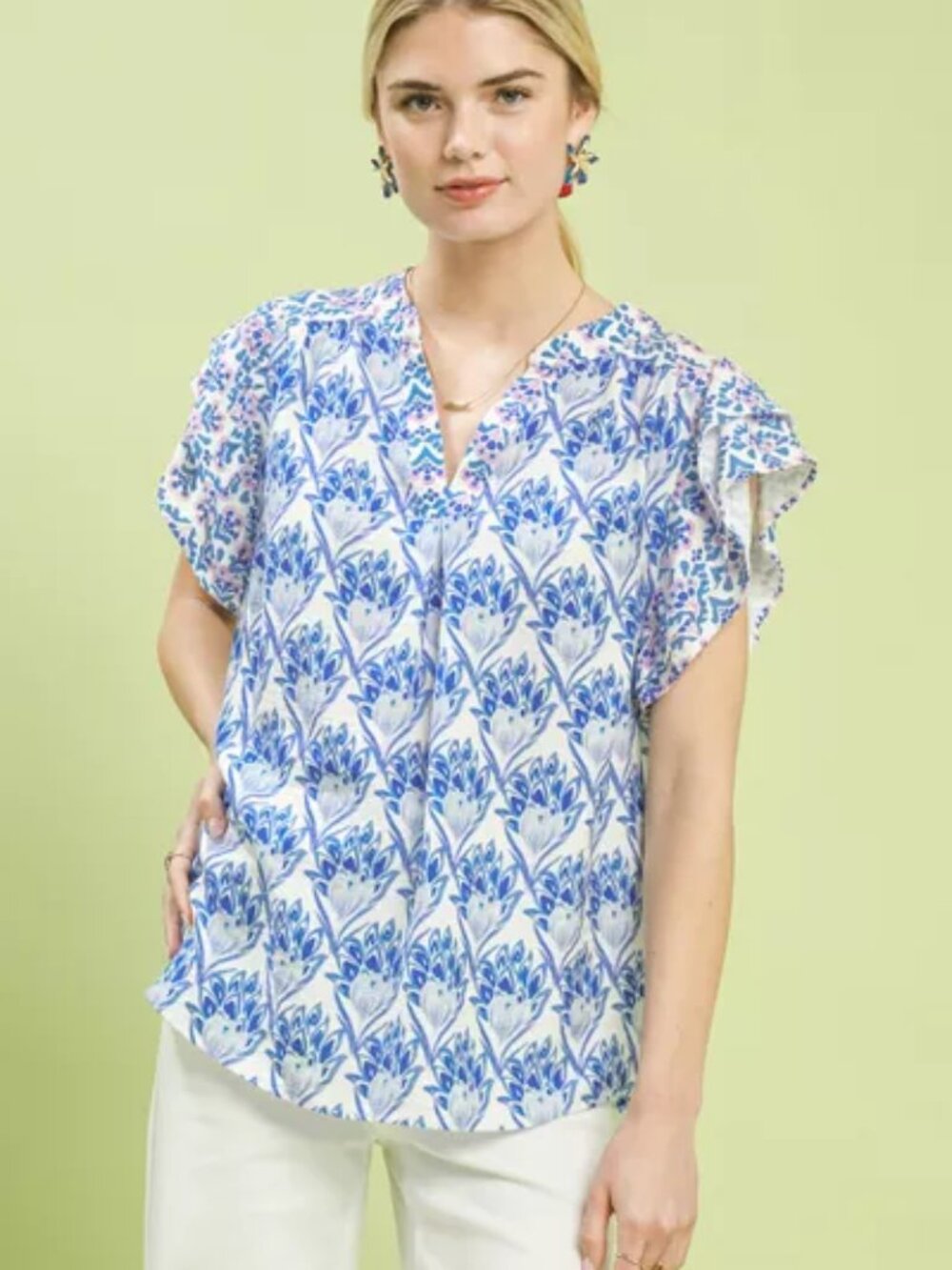 Umgee Double Frill Sleeve Floral Blouse
